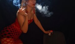 Smoking Marlboro Reds in a Red Mesh Hole Tube Mini Dress ;) Muaa xx