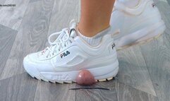 Ambers Dirty Soled Fila Trainers - Extreme Cock and Balls Trample - Cock View (Close)