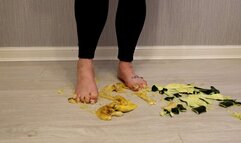 bare feet crush crushing bananas and courgettes