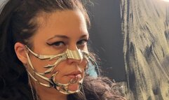 Steam punk face mask heavy smoking, only nose exhales