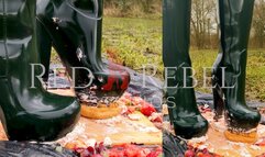 Crushing Food in Louis Vuitton Rubber Boots!