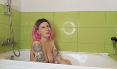 Lady Angela mistress topless in bathtub bare feet nipple piercings tattoed goddess MOBILE VERSION