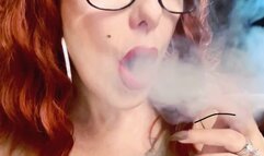 Worship - Exhausted and increasingly demanding lungs - Chain of two Lucky Strikes - Puffs in your face, Smoker's cough, Mouth Inhales and open mouth exhales, Deep Inhales, Multiple pumps, Puffs, Smoke rings, Nose exhales, nylon clothing, redhead, Makeup,