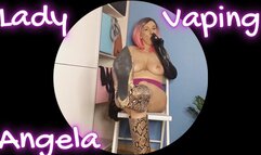 Lady Angela sensual vaping topless boots leather gloves