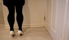 High Heel Shoe Tapping White Stilettos and Black Tights