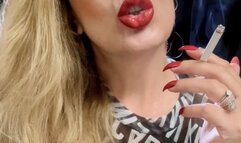 Marlboro Gold - Close-up - Worship of the Smoking Goddess - Deep Inhales, Smoker's cough, Multiple pumps, Puffs, Smoke rings, Nose exhales, long hair, Full lips with red lipstick, Long red nails, long beautiful hands