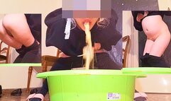 OVERATE NEED TO PUKE ! " girl fills a bucket with vomit
