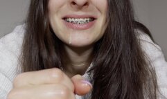 Handjob with BRACES , came too SOON on mouth! (dirty talking in German)