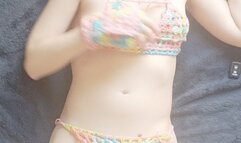 Pink Vibrator and Rainbow Crochet Lingerie - Solo