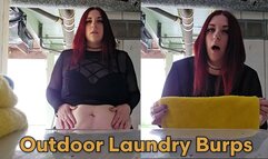 Outdoor Laundry Burps - Folding Towels Outside in Backyard Belching and Shaking Belly