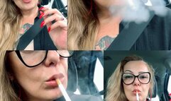 Red Marlboro - It's very satisfying to smoke inside the Uber, filling the car and the driver with my smoke, it gives me a lot of pleasure - Deep Inhales - Dangling, Nose exhales, long hair, Long red nails, Lipgloss