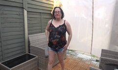 Sexy wife stripping in torn Denim shorts and bra