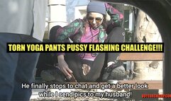 Consensual Candid - Exhibitionist Wife Helena Price TORN YOGA PANTS PUBLIC PUSSY FLASHING CHALLENGE!!!!