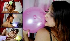 Balloons lipstick kissing blow and sit to pop - Bunny Looner