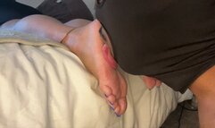Blue pedi toes and those soft soles been spoiled with his soft lips