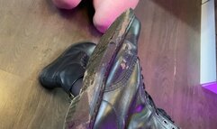 Feeding My slave with apple slices covered with wet mud from the soles of My shoes