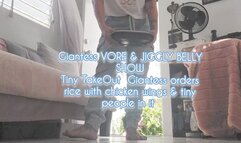 Tiny TakeOut HD Giantess VORE & JIGGLY BELLY SHOW Tiny TakeOut Giantess orders rice with chicken wings & tiny people in it