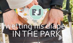 Wetting his diaper in the park