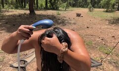 Outdoor topless hair wash