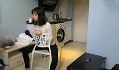 Girl tied to a chair with cotton socks gagging orgasm (Chinese model)