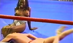 Interracial Pro Wrestling-Scissored, Kicked, Stomped, Kneed In The Crotch & Twisted Into The Ropes-Cathy vs Holly