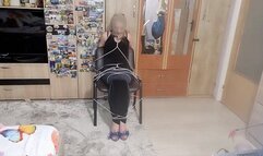 bondage on chair, pantyhose mask, holding my breath