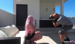 Pink Hair Skinny Latina Teen Penny Unicorn seduce to Old Young Sex at Model Job