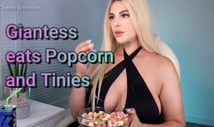 Giantess eats Popcorn and Tinies