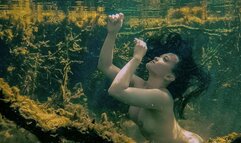 Raven Lynette Nude Underwater Posing in an Algae filled Spring