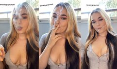 Cigarette dangling, handsfree drags & big clouds french inhales, Closeup vid with lots of cleavage