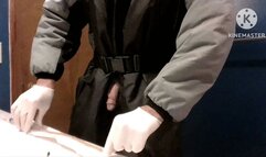 Foley Catheter Estim play prostate milking and orgasm while wearing my snowsuit