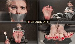 Foxy in Tight Mummification with Exposed Breasts - Intense Bare Feet Tickling (UHD 4K MP4)