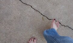 Fifi pedal pumping barefoot in blue jeans with toe rings and anklet replay