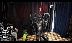 latex slave bound and suspended and master humiliated his cock