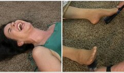 Mystery Tickle - Kobe Lee Pantyhose Foot Tickling With Feather Tickling, Brush Tickling, Oiled Feet Tickling Of Stuck Damsel in Satin Dress MP4