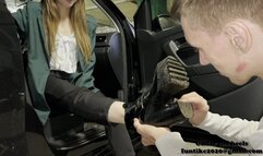 Cleaning boots after filming