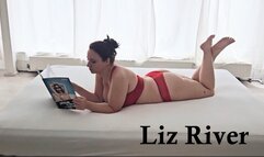 Liz River laying around in Berlin, Germany: Barefoot in Red Lingerie, Meaty Soles, Size 6 Feet, Pointed Toes, Swinging Legs, Hair Up