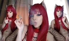 Adorable Egirl smoking in body fishnets and showing her puwussy