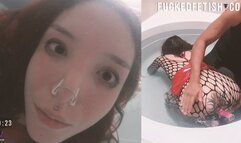 Slut slim training underwater Apnea erotica red dress bathtub