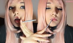 Cute Egirl Smoking slim cigarette