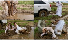 PREMIERE: Sexy bride gets her car stuck in deep mud on her way to get married