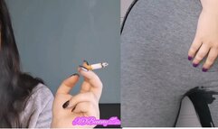 Cute girl smoking and pee in pants desperation pissing *