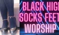 (55) BLACK KNEE HIGH SOCKS FEET WORSHIP1