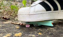 Giantess tries to crush tiny person and car in her Adidas sneakers