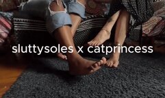 Playing footsie while chatting and smoking with SluttySoles, size 9 and 11 comparison