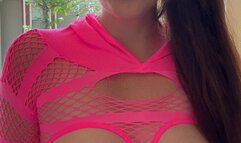 Sexy Goddess D in Fishnet Top Smoking in Public with Perky Titties Out