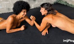 Part 1 Newcomer Sativa vs Kiniku in a Topless Competitive Arm Wrestling Match