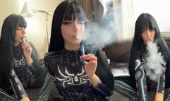 Spider Girl Smoking and Showing Her Pussy