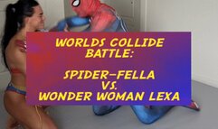 Worlds Collide Battle: SpiderFella vs Wonder Woman Lexa - Starring Happy Heartfella and Temptress Lexa - SpiderFella and Wonder Woman Lexa wrestle and place each other in tough submission holds to see which is stronger - wrestling, submission, femdom, mal