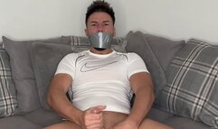 New gag try on turns into self bondage wank 4K